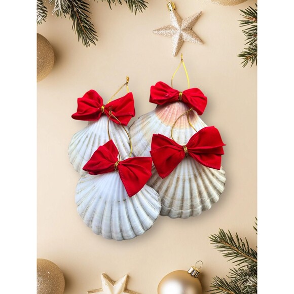 Seashell Christmas Ornaments, Set of 4, Coastal Elf Shell Decorations Scallop - Picture 3 of 4